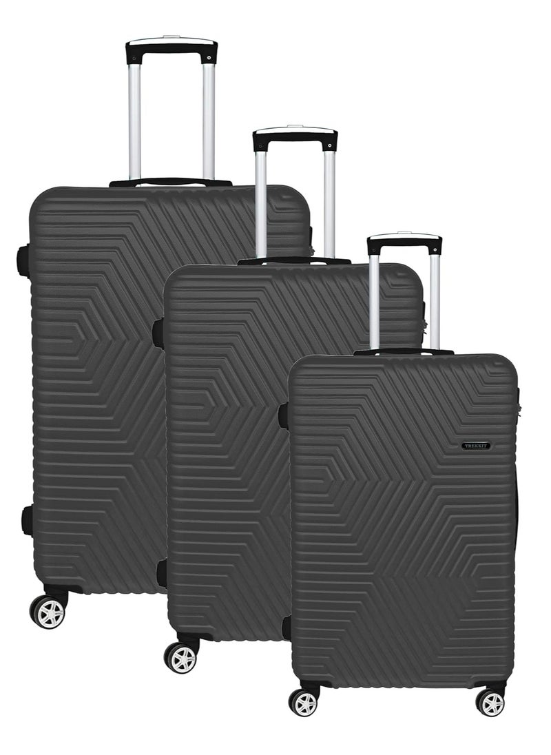 TRAVEL WAY - TrekKit Lightweight Luggage Set of 3 Bag 3 Sizes Hardshell Suitcase Spinner Luggage for Travel ABS Luggage with 4 Spinner Wheels Grey Set of 3 - Image 1