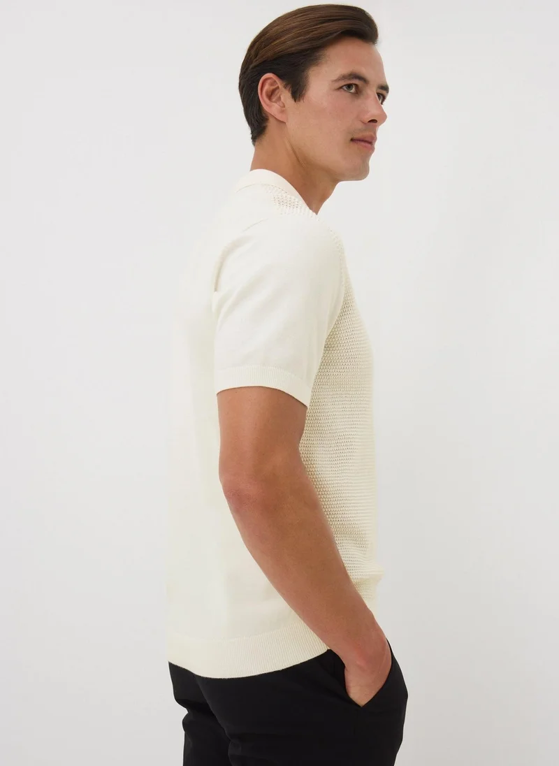 Matalan Ecru Knitted Texture Smart Polo Shirt