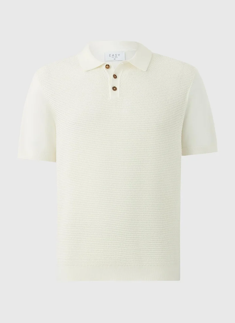Matalan Ecru Knitted Texture Smart Polo Shirt