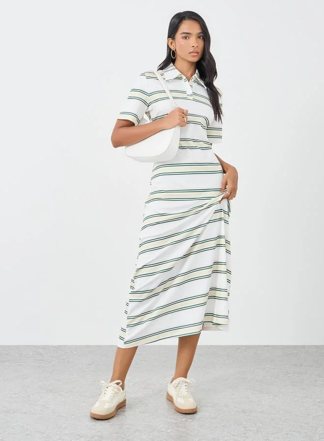 Take Two Take Two Stripes Short Sleeve Polo Neck Midi Dress