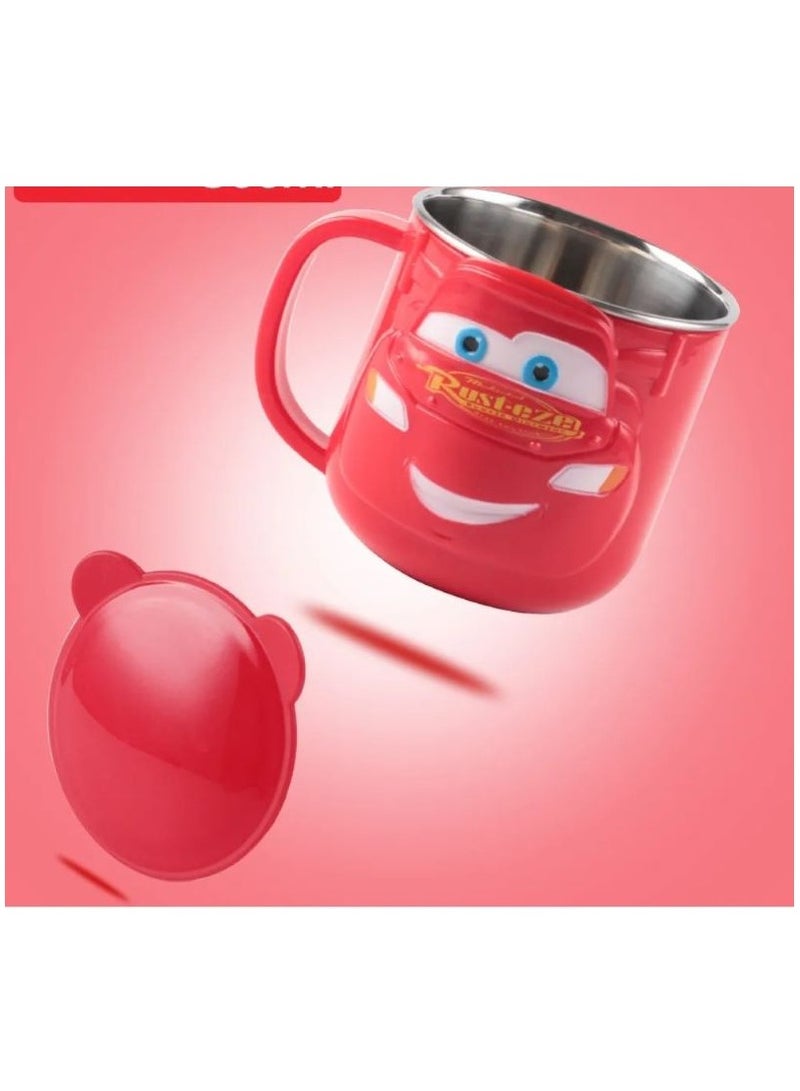 ديزني كوب مياه شرب للأطفال مكون من قطعة واحدة على شكل شخصية كرتونية ثلاثية الأبعاد من الفولاذ المقاوم للصدأ ساخن وبارد مع غطاء خارجي بلاستيكي سعة 280 مل (ميكرو كوين) - Image 4