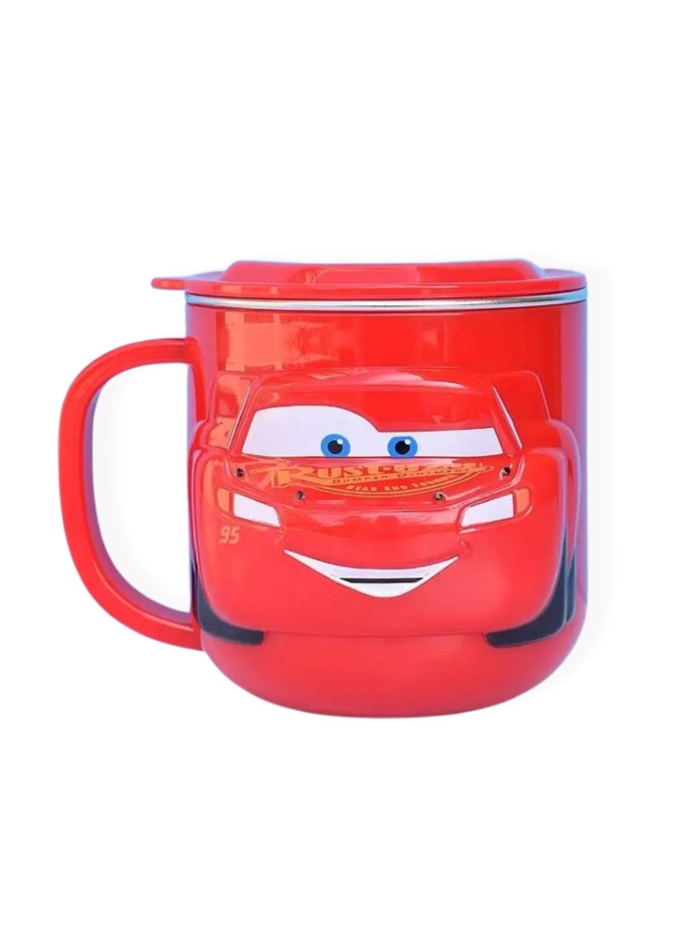 Disney Kids Stainless Steel Drinking Mug with Lid – Cartoon Design | Double Wall Insulated Cup for Hot & Cold Drinks | Leak-Resistant, Safe & Durable Children Mug (Mcqueen)
