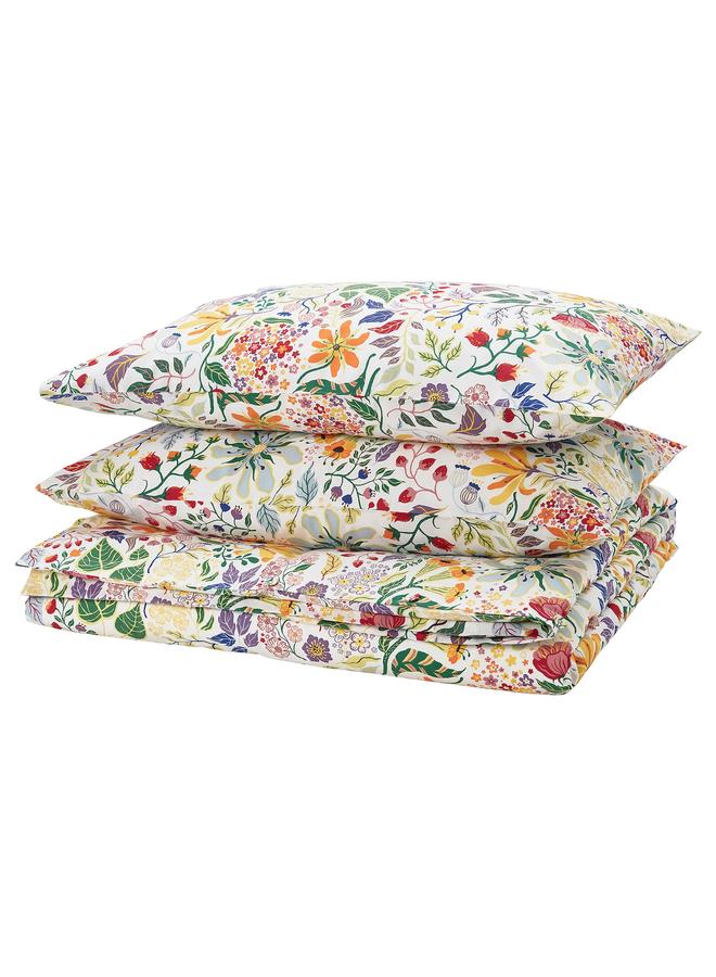 Zaboon Duvet cover and 2 pillowcases, multicolour/floral pattern, 240x220/50x80 cm - Image 1