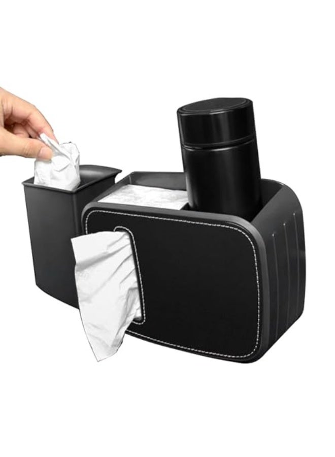 Generic Car Waste Bin Front and Rear Seat Tissue Box Front and Rear Seat Storage Easy to Install Umbrella Storage Car Interior Accessories Black Leather Rear Seat - Image 1