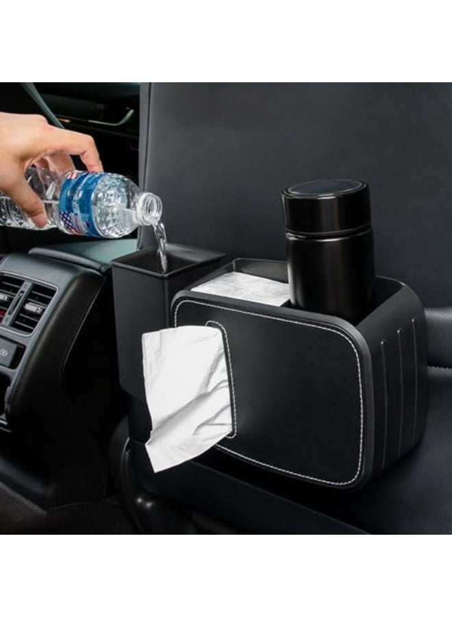 Generic Car Waste Bin Front and Rear Seat Tissue Box Front and Rear Seat Storage Easy to Install Umbrella Storage Car Interior Accessories Black Leather Rear Seat - Image 2