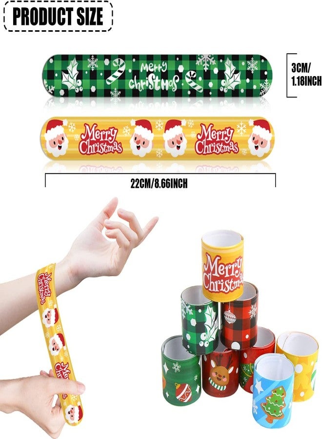 FOIMAS 48pcs Christmas Slap Bracelets,Xmas Santa Reindeer Snap Bracelet Wristband for Kids Christmas Stocking Stuffer Bag Filler Party Favor Supply - Image 2