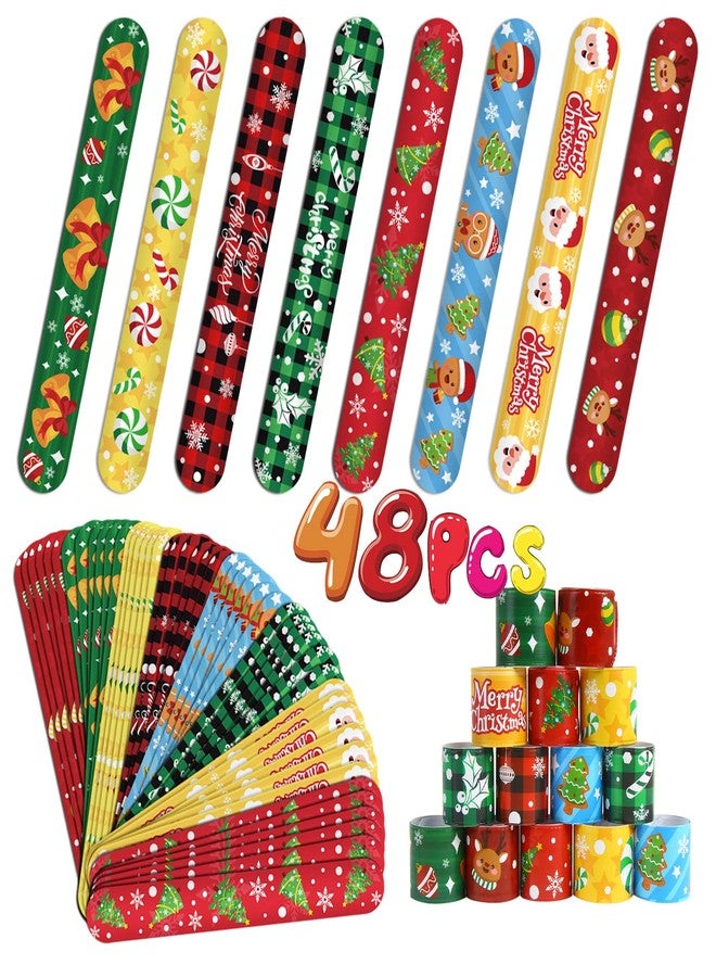 FOIMAS 48pcs Christmas Slap Bracelets,Xmas Santa Reindeer Snap Bracelet Wristband for Kids Christmas Stocking Stuffer Bag Filler Party Favor Supply - Image 1