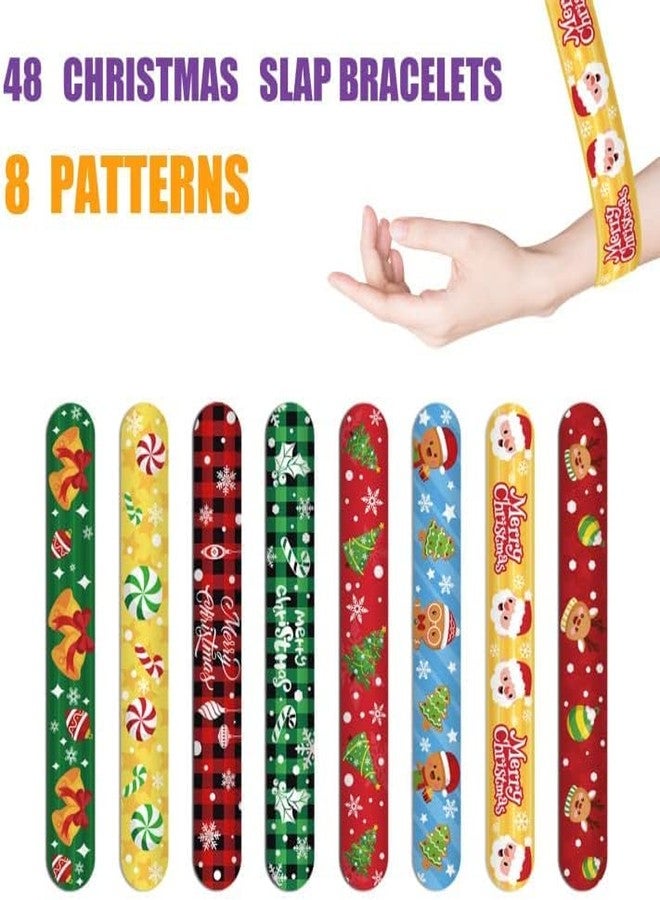 FOIMAS 48pcs Christmas Slap Bracelets,Xmas Santa Reindeer Snap Bracelet Wristband for Kids Christmas Stocking Stuffer Bag Filler Party Favor Supply - Image 3