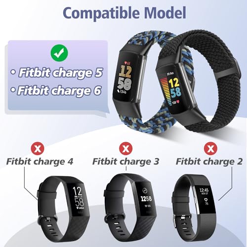 VNDAPT Elastic Braided Bands Compatible with Fitbit Charge 5/Fitbit Charge 6 for Women Men, Breathable Adjustable Stretchy Nylon Loop Sport Replacement Wristbands for Fitbit Charge 6 Charge 5 Straps - Image 4