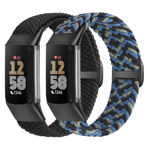 VNDAPT Elastic Braided Bands Compatible with Fitbit Charge 5/Fitbit Charge 6 for Women Men, Breathable Adjustable Stretchy Nylon Loop Sport Replacement Wristbands for Fitbit Charge 6 Charge 5 Straps - Image 1