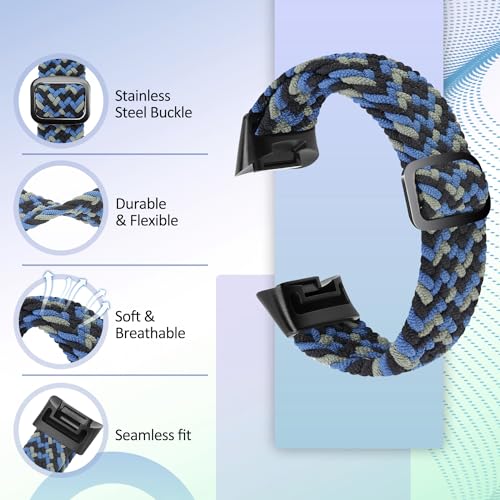 VNDAPT Elastic Braided Bands Compatible with Fitbit Charge 5/Fitbit Charge 6 for Women Men, Breathable Adjustable Stretchy Nylon Loop Sport Replacement Wristbands for Fitbit Charge 6 Charge 5 Straps - Image 3