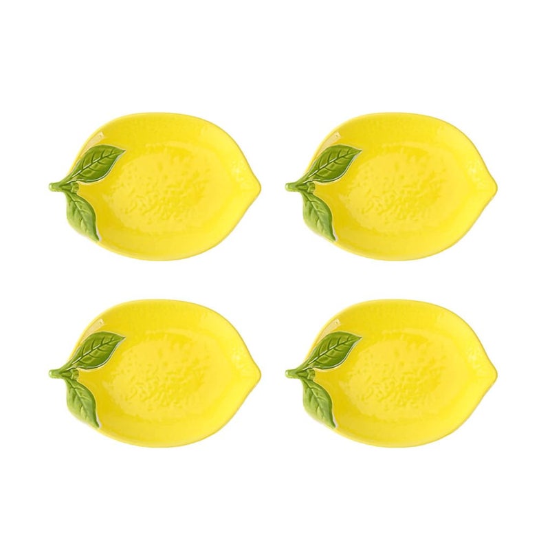 WAIT FLY Cute Multipurpose Ceramic Appetizer Plates Dessert Bowls Sauce Dish Seasoning Dishes Candy Nuts Snacks Dishes-Lemon-4 PCS - Image 1