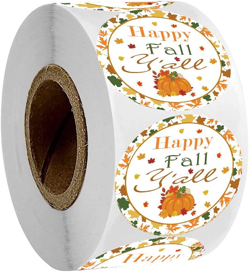 Remarkable Happy Fall Yall Stickers2 Inch Pumpkin Autumn Floral Thank You LabelsThanksgiving Stickers for Party Favors Envelope Seals  Goodie Bags500 Total Labels - Image 1