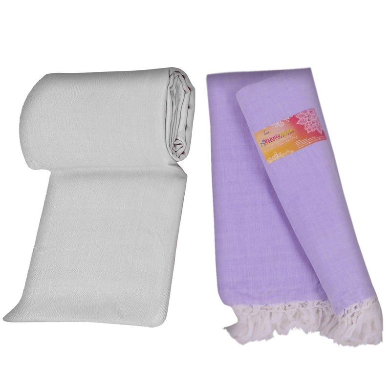Bhagalpuri NIC Bhagalpuri Handloom Organic Pure Soft Cotton Dull ChadarShawl Silky Touch Exclusive White and Normal Plain PurpleVoilet Colour Combo Pack Size 220x125cm - Image 1