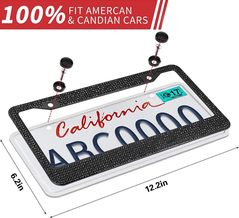 OKLPF Bling License Plate Frame for Women, Sparkly Stainless Steel License Plate Frames| Over 1200 pcs 14 Facets Bedazzled Clear Glass Rhinestone Crystals w/Free Glitter Diamond 1PCS Box (Black) - Image 5