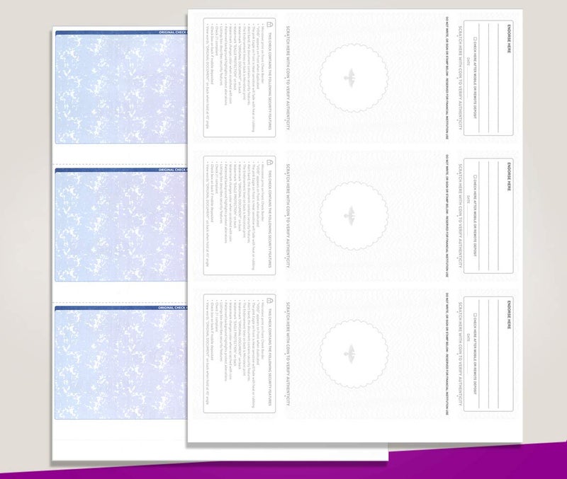 NextDayLabels - Blank Check Stock for Laser/Ink-Jet, 8-1/2 x 11" 24# lb, 500 Sheets Per Pack (Red-Blue Prismatic 3 Per Page) - Image 2
