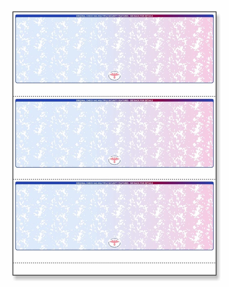 NextDayLabels - Blank Check Stock for Laser/Ink-Jet, 8-1/2 x 11" 24# lb, 500 Sheets Per Pack (Red-Blue Prismatic 3 Per Page) - Image 1