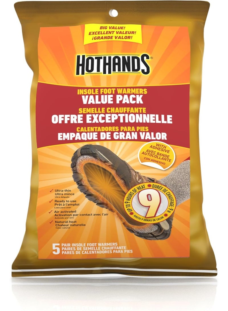 سخانات القدم الداخلية من هوت هاندز - سخانات آمنة وطبيعية خالية من الروائح تعمل بالهواء تدوم طويلاً - تصل إلى 9 ساعات من الحرارة - 5 أزواج
