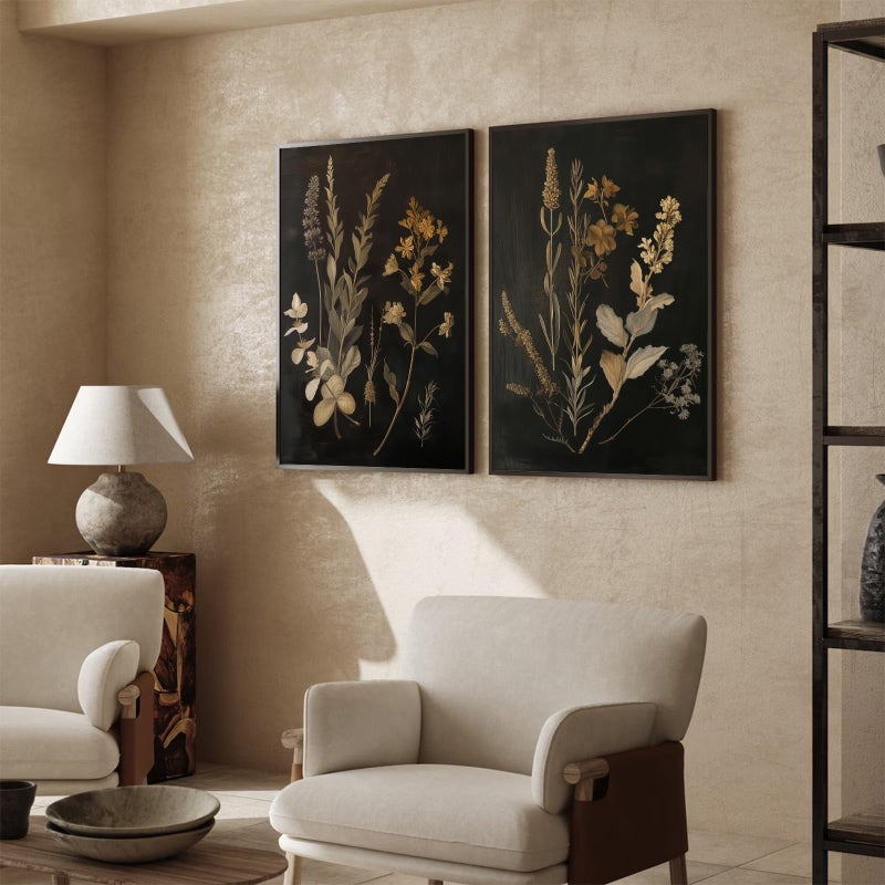 Tanmart Vintage Floral Wall Art Decor Black Botanical Canvas Art Moody Flower Wall Art Dark Academia Poster Painting Vintage Floral Prints Pictures for Bedroom Living Room 12x16 Inch Set of 2 Unframed - Image 4