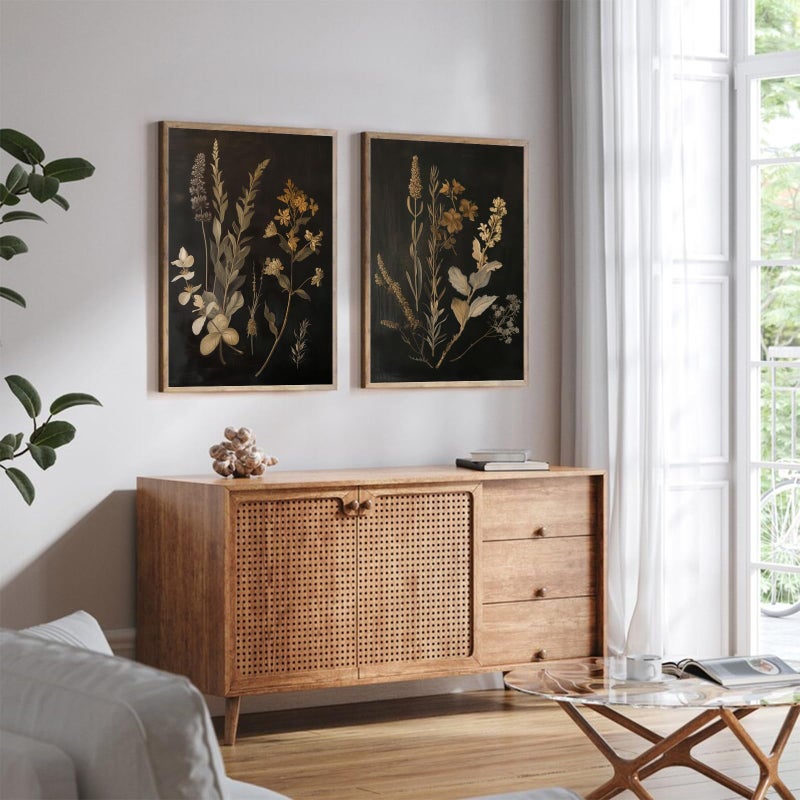 Tanmart Vintage Floral Wall Art Decor Black Botanical Canvas Art Moody Flower Wall Art Dark Academia Poster Painting Vintage Floral Prints Pictures for Bedroom Living Room 12x16 Inch Set of 2 Unframed - Image 3