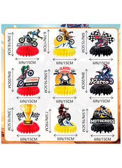 FRUITFUL PARTY Motorcycle Honeycomb Centerpiece, 9 Pcs Motorbike Happy Birthday Honeycomb Centerpieces/Dirt Bike Party Centerpieces/Motorcycle Birthday Decorations Honeycomb for Dirt Bike Birthday Party Decorations  - Image 2