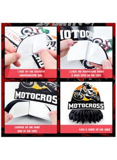 FRUITFUL PARTY Motorcycle Honeycomb Centerpiece, 9 Pcs Motorbike Happy Birthday Honeycomb Centerpieces/Dirt Bike Party Centerpieces/Motorcycle Birthday Decorations Honeycomb for Dirt Bike Birthday Party Decorations  - Image 4