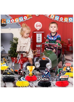 FRUITFUL PARTY Motorcycle Honeycomb Centerpiece, 9 Pcs Motorbike Happy Birthday Honeycomb Centerpieces/Dirt Bike Party Centerpieces/Motorcycle Birthday Decorations Honeycomb for Dirt Bike Birthday Party Decorations  - Image 5