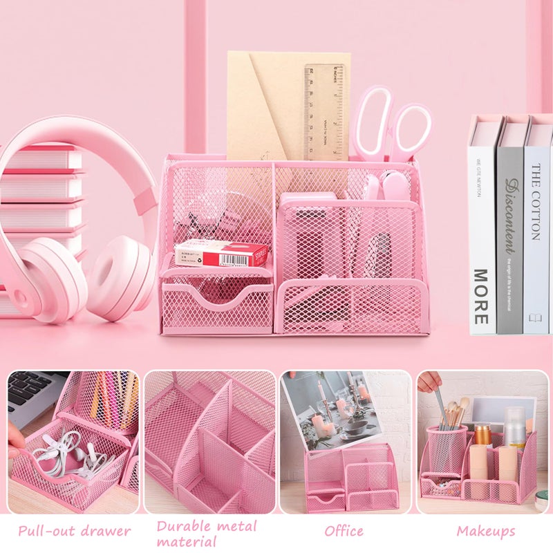 Scindaly Pink Office Desk Accessories Supplies, 12pcs Desk Organizers and Accessories with Tape dispenser and Stapler,Staples,Staple Remover,Pen Holder,Scissor,Ruler,Sticky Tabs,Tape,Ballpoint Pen,Clips Set - Image 2