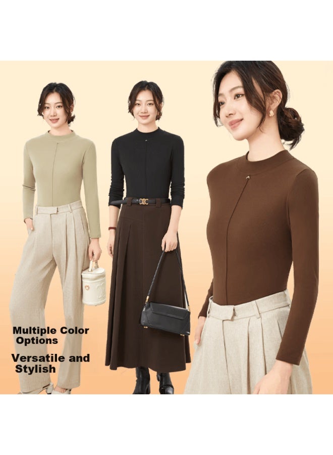 Gujin Double-sided Brushed Autumn Winter Warm Slim Fit High Elastic Skin-friendly Women's Thermal Top Innerwear Outerwear - Image 3