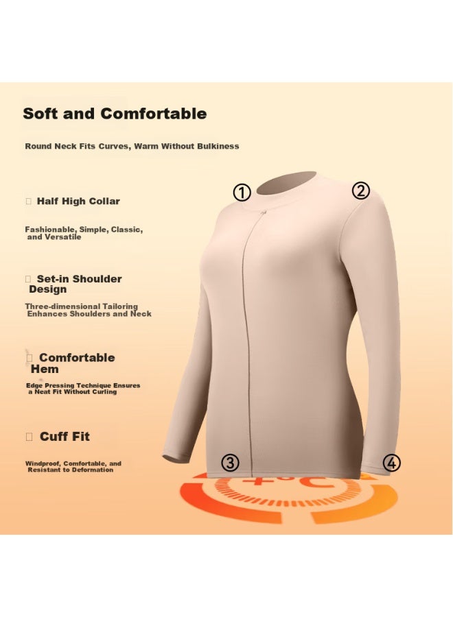 Gujin Double-sided Brushed Autumn Winter Warm Slim Fit High Elastic Skin-friendly Women's Thermal Top Innerwear Outerwear - Image 4