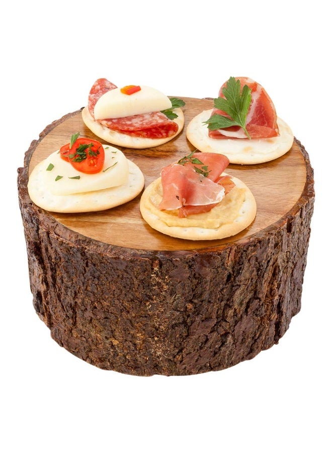 Restaurantware 6 Inch x 3 Inch Rustic Riser For Displays, 1 Medium Wood Display Riser - Varnished With Bark Edges, Hollowed Bottom, Acacia Tree Stump Display Stand, For Appetizers, Entrees, Desserts - Image 2