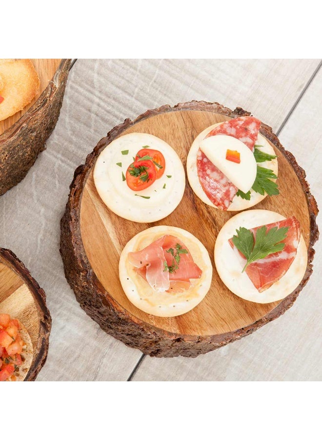 Restaurantware 6 Inch x 3 Inch Rustic Riser For Displays, 1 Medium Wood Display Riser - Varnished With Bark Edges, Hollowed Bottom, Acacia Tree Stump Display Stand, For Appetizers, Entrees, Desserts - Image 3