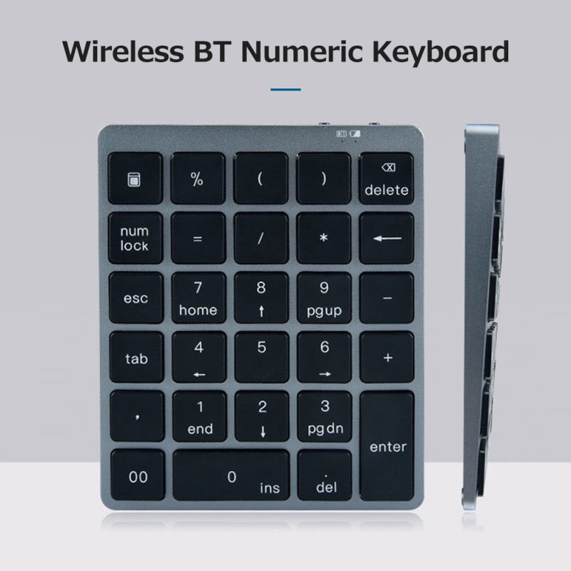 Wireless BT Keyboard: 28 Independent Keys, 10m Transmission Distance, Stable Low Latency Connection - Ergonomic Compact Slim Grey Numeric Keyboard for Cashier Desk, Bank, Financial Accounting, Busines - Image 2