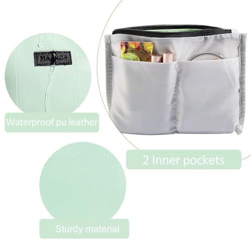 MAANGE Cosmetic Bags for Women 2 Pcs Small Makeup Bag with Zipper Pu Leather Makeup Pouch Makeup Bag for Purse Make Up Bag for Travelling (Green+Blue) - Image 5