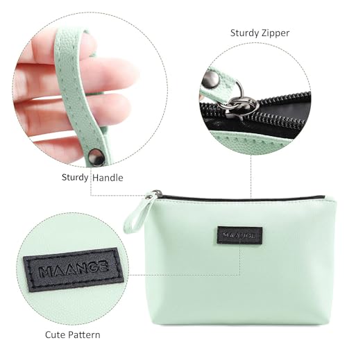 MAANGE Cosmetic Bags for Women 2 Pcs Small Makeup Bag with Zipper Pu Leather Makeup Pouch Makeup Bag for Purse Make Up Bag for Travelling (Green+Blue) - Image 4