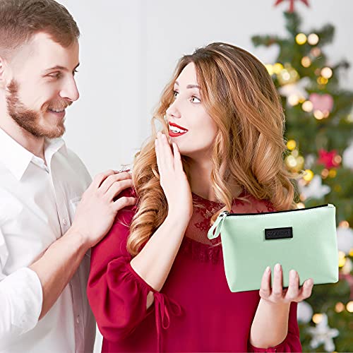 MAANGE Cosmetic Bags for Women 2 Pcs Small Makeup Bag with Zipper Pu Leather Makeup Pouch Makeup Bag for Purse Make Up Bag for Travelling (Green+Blue) - Image 2