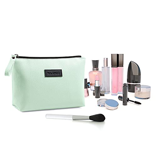 MAANGE Cosmetic Bags for Women 2 Pcs Small Makeup Bag with Zipper Pu Leather Makeup Pouch Makeup Bag for Purse Make Up Bag for Travelling (Green+Blue) - Image 3