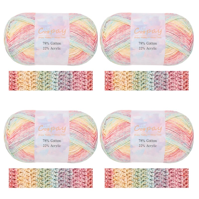 Coopay خيوط كوباي للكروشيه والحياكة، كيك خيوط متدرج، 4 عبوات Ã— 3.53oz - 284 ياردة - 78% قطن، 22% أكريليك، خيوط أومبري، #2 خيوط كروشيه رفيعة للبطانيات، الشالات، الأوشحة - Image 1