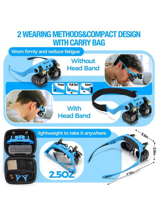 GUOUBUO Magnifying Glass with Light, 2X 4X 6X 10X 13X Magnifying Glasses Lens, Switchable Binoculus Loupe w/Storage Case, Rechargeable Head Mount Magnifier for Close Work Watch Repair Crafts Jewelry - Image 5