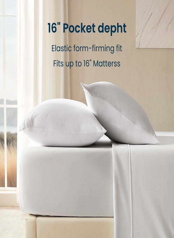 SLEEP ZONE Full Sheets Set - 4 Piece Bedding - Jersey Knit Cooling Sheet Set - Soft and Fade Resistant - Easy Care - Deep Pocket (Full,White) - Image 5