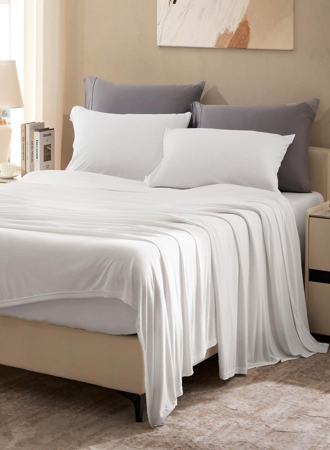 SLEEP ZONE Full Sheets Set - 4 Piece Bedding - Jersey Knit Cooling Sheet Set - Soft and Fade Resistant - Easy Care - Deep Pocket (Full,White) - Image 2