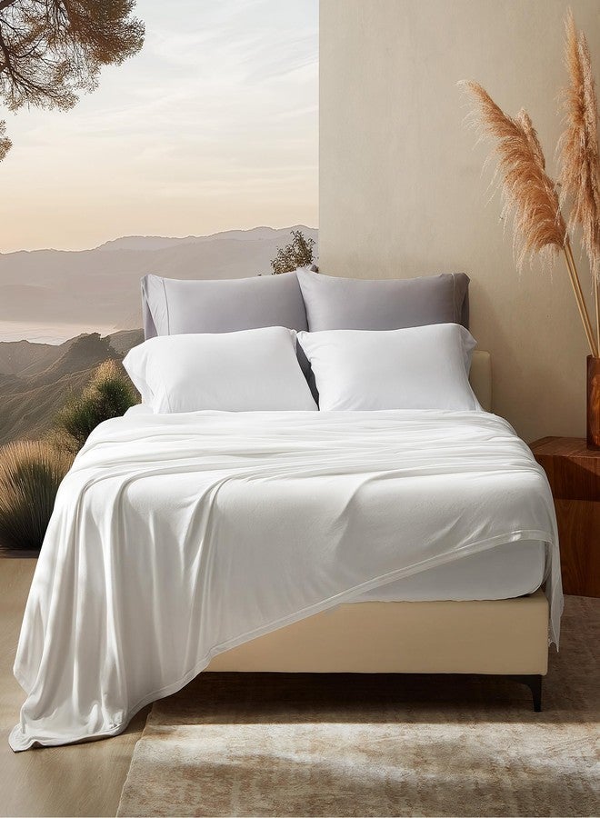 SLEEP ZONE Full Sheets Set - 4 Piece Bedding - Jersey Knit Cooling Sheet Set - Soft and Fade Resistant - Easy Care - Deep Pocket (Full,White) - Image 1
