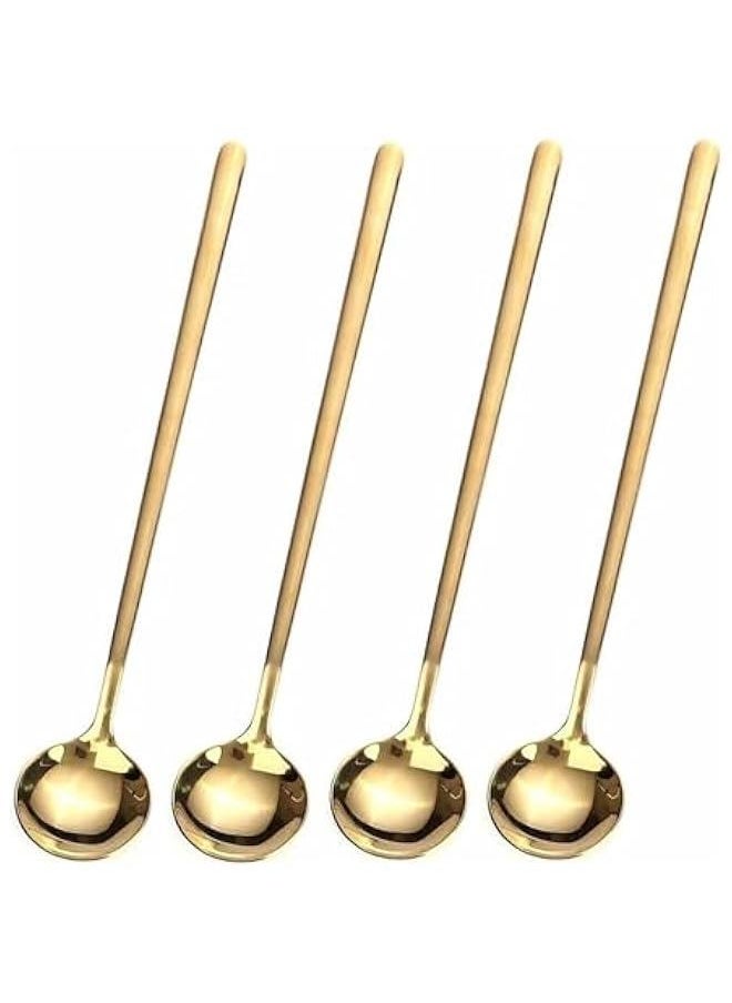 HOOKOR 4 PCS Coffee Spoons, Stirring Spoons, Tea Spoons Long Handle, Gold Teaspoons, Gold Spoons, Ice Tea Spoons, Long Spoons for Stirring, Gold Espresso Spoons Stainless Steel  - Image 1