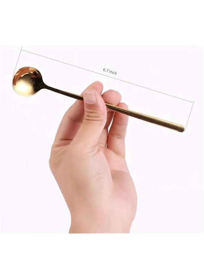 HOOKOR 4 PCS Coffee Spoons, Stirring Spoons, Tea Spoons Long Handle, Gold Teaspoons, Gold Spoons, Ice Tea Spoons, Long Spoons for Stirring, Gold Espresso Spoons Stainless Steel  - Image 2