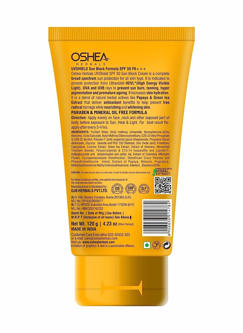 Oshea Herbals UVShield Sun Block Formula SPF 50 120ml