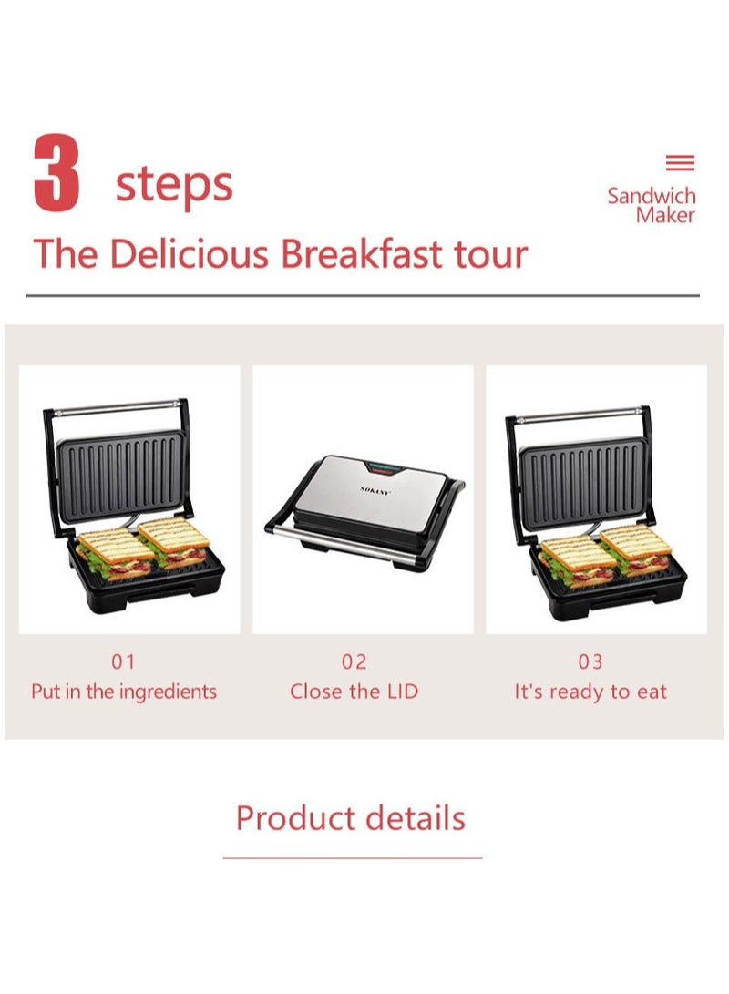 sokany Multifunction Electric Steak Machine, Panini Maker, Bread Machine, 2000W, KJ-202, Black - Image 5