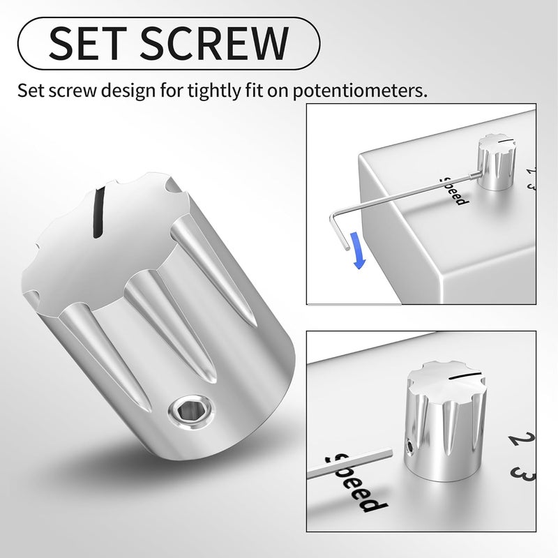 DAIERTEK Metal Guitar Pedal Knob 1/4" Shaft Potentiometer Knob Silver Amplifier Control Knob with Set Screw Replacement for Electric Guitar Effect Pedal -6pcs - Image 4