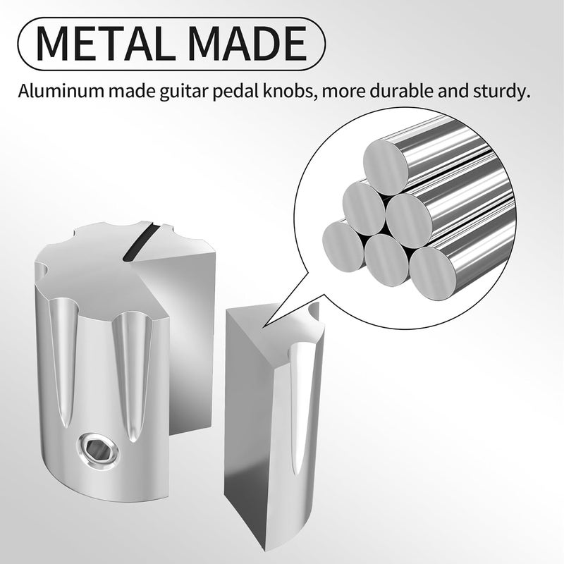 DAIERTEK Metal Guitar Pedal Knob 1/4" Shaft Potentiometer Knob Silver Amplifier Control Knob with Set Screw Replacement for Electric Guitar Effect Pedal -6pcs - Image 3