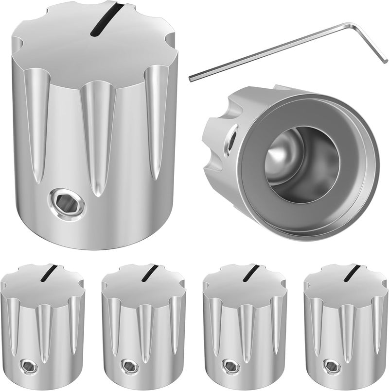 DAIERTEK Metal Guitar Pedal Knob 1/4" Shaft Potentiometer Knob Silver Amplifier Control Knob with Set Screw Replacement for Electric Guitar Effect Pedal -6pcs - Image 1