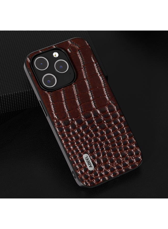 اس-توب جراب هاتف من الجلد الطبيعي بتصميم جلد التمساح من ABEEL لهاتف iPhone 15 Pro، بحافة سوداء - Image 2